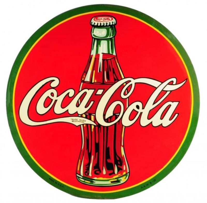 1930's Tin Round Coca - Cola Sign