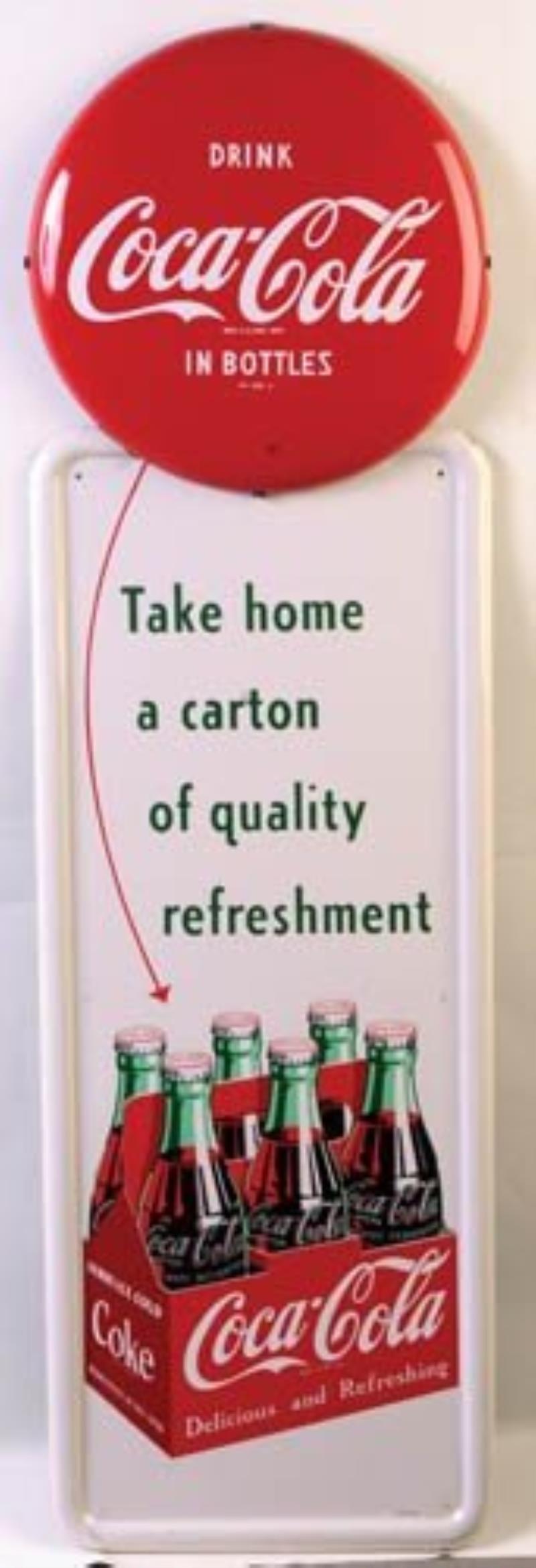 1950's Coca-Cola tin sign with 16" button
