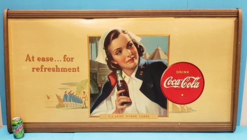 1942 Coca Cola US Army Nurse Corps Cardboard w/ Frame