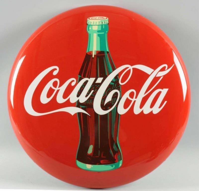 Pristine 1950s Coca-Cola Tin Button Sign