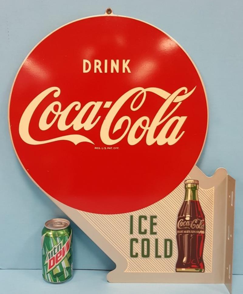 NOS 1957 Drink Coca Cola Ice Cold Flange Sign