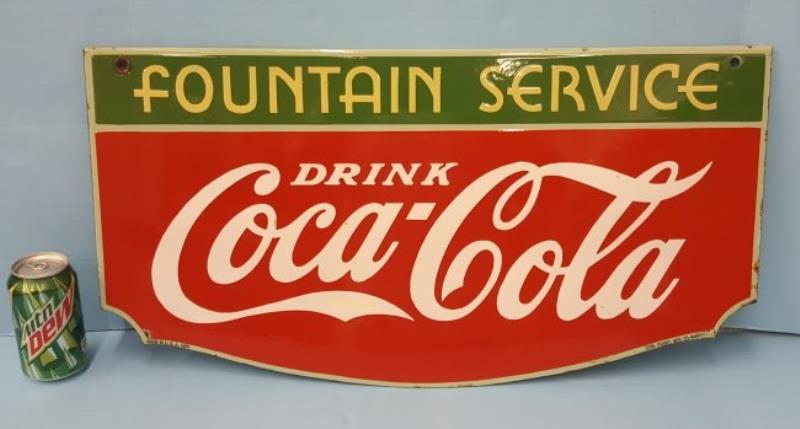 1934 2 sided Porcelain Coca Cola Fountain Service Sign