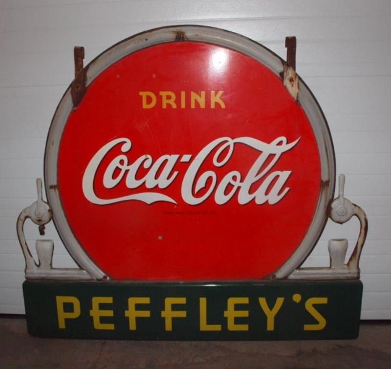 Coca Cola porcelain 2 sided sign with soda fountai