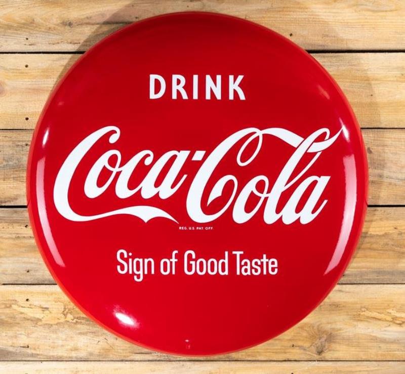 Drink Coca-Cola Good Taste SS Porcelain Button Sign 9.5