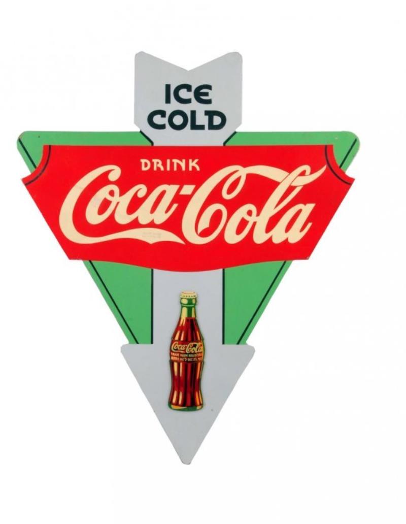 1930's Coca - Cola Two Sided Plywood Triangle.