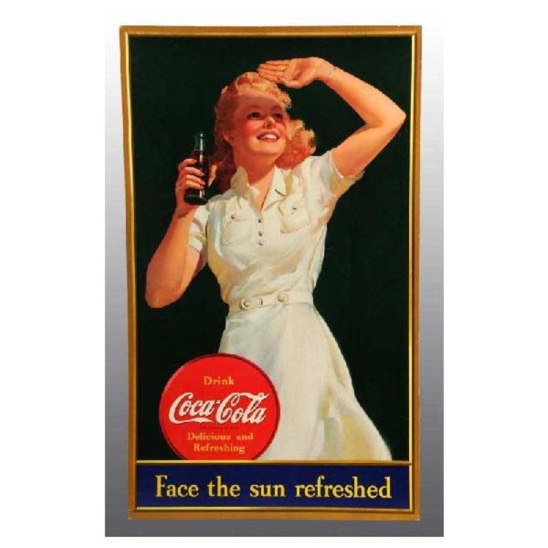 Cardboard Coca-Cola 1937 Face the Sun Sign.