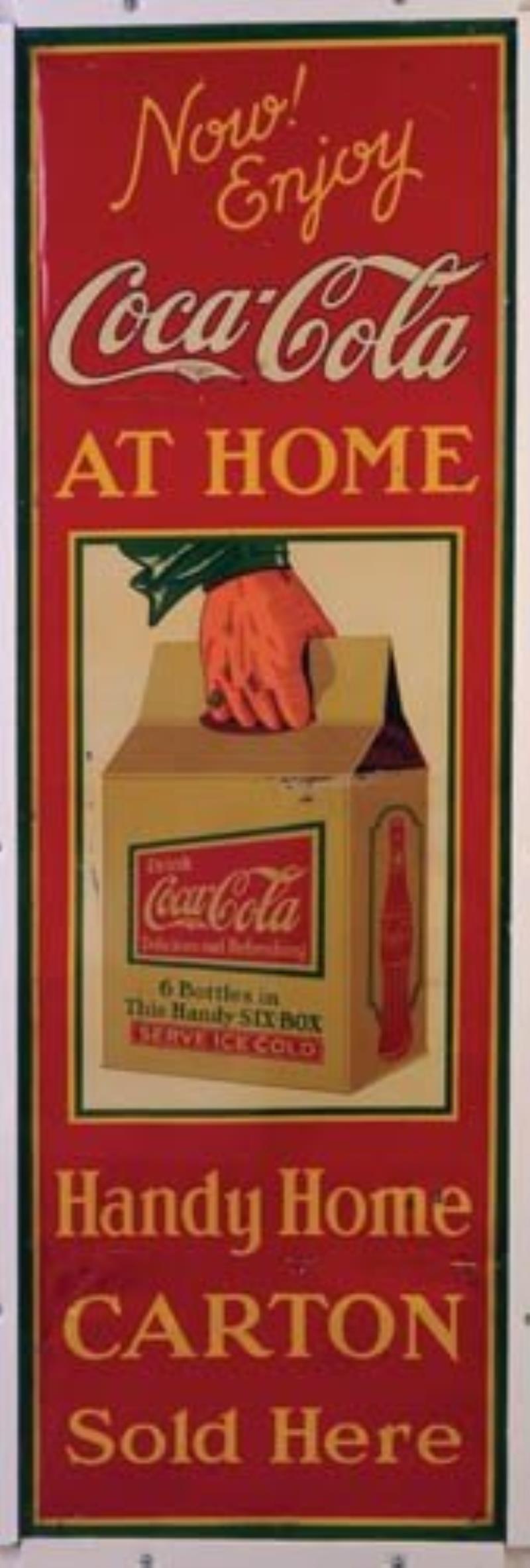 1923 Coca-Cola tin "Handy Home Carton" sign