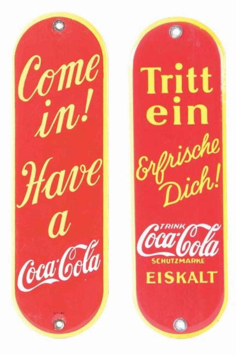 PORCELAIN COCA-COLA DOOR PUSHES.