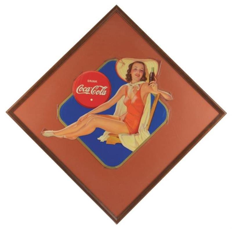 1940 Coca-Cola Cardboard Cutout of Bathing Girl.