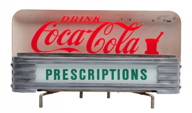 Rare Coca-Cola Prescriptions Lighted Counter Sign.