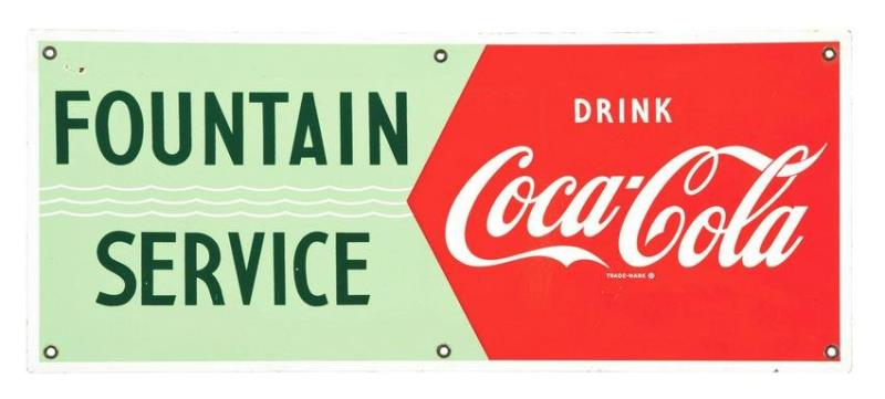 PORCELAIN FOUNTAIN SERVICE COCA-COLA SIGN.