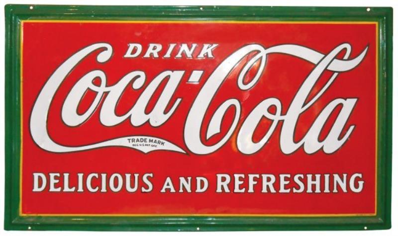 Coca-Cola sign, "Delicious & Refreshing", porcelain,