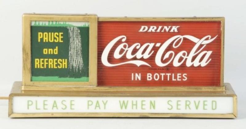 1950s Coca-Cola Waterfall Lit Counter Sign.