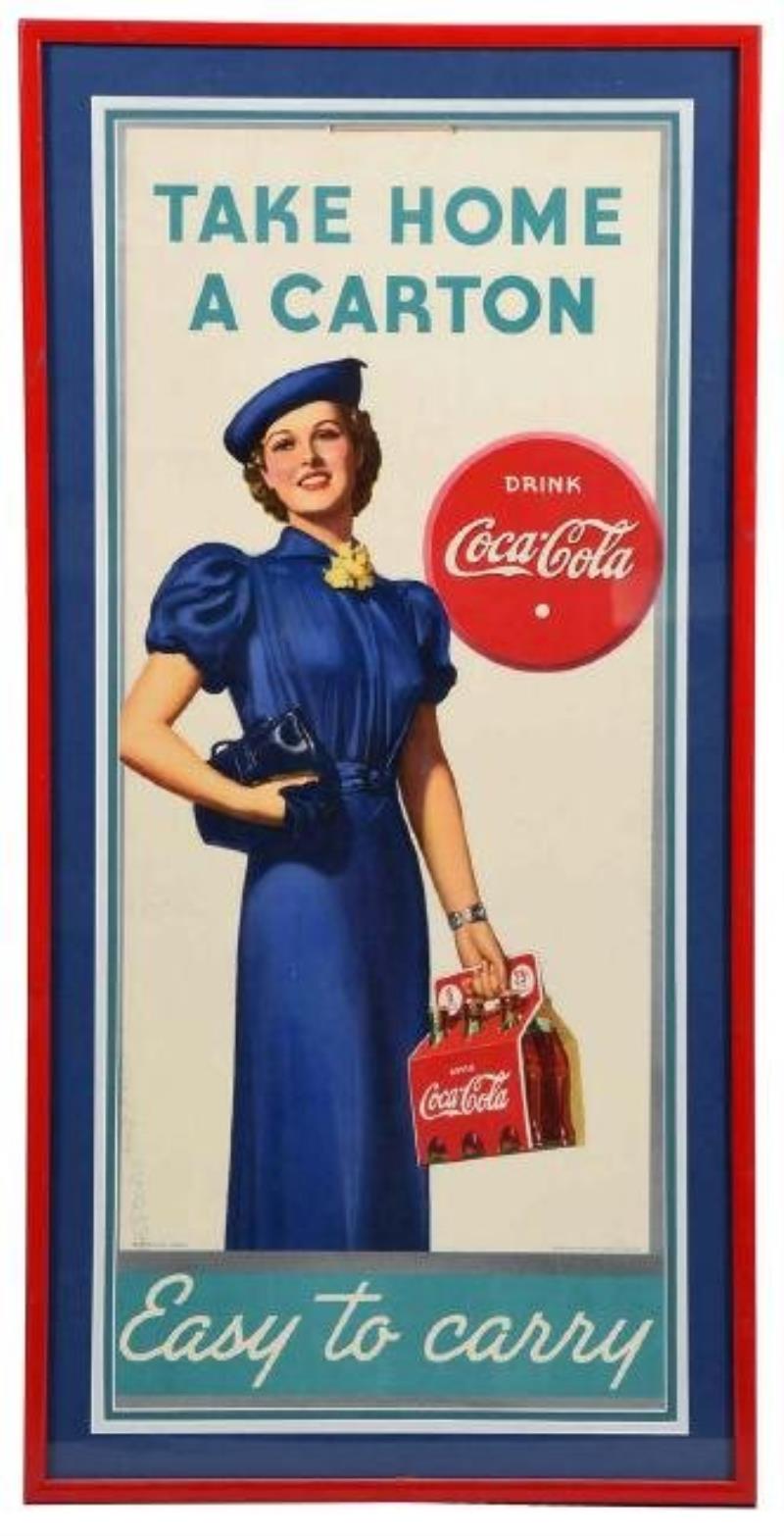 1937 Coca - Cola Cardboard Advertising Sign.