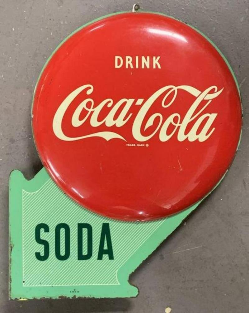 1950 Coca Cola Double Button Flange Sign
