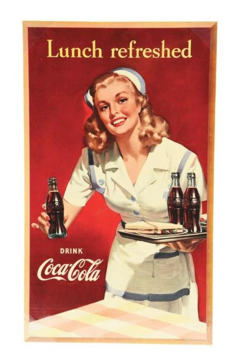 1947 COCA-COLA LUNCH GIRL ADVERTISING SIGN.