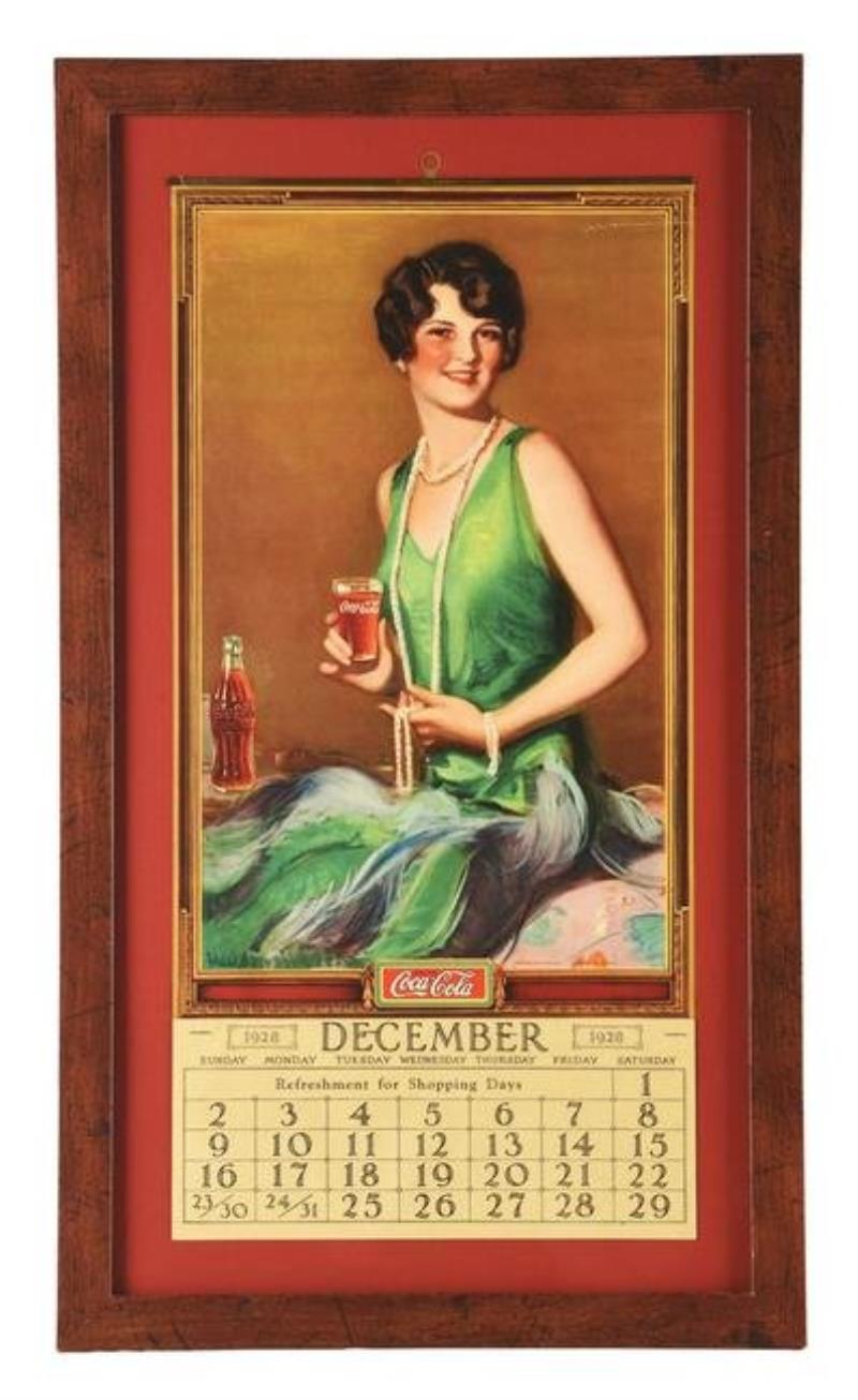 FRAMED 1928 COCA-COLA CALENDAR.