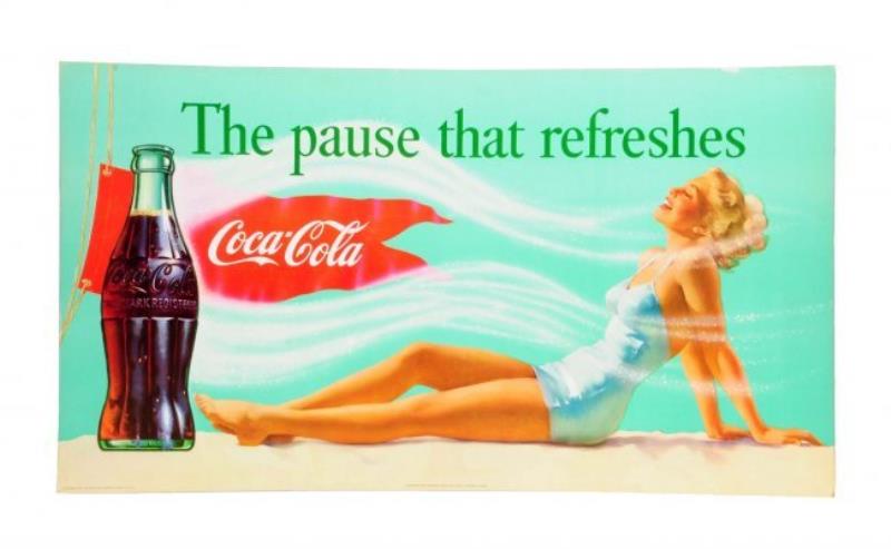1957 Coca - Cola Bathing Girl Cardboard Poster.