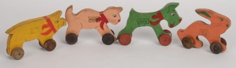 SET OF 4 COCA-COLA WOODEN PULL TOYS