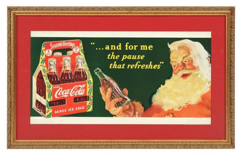 Scarce 1940 Coca-Cola Santa Trolley Sign.