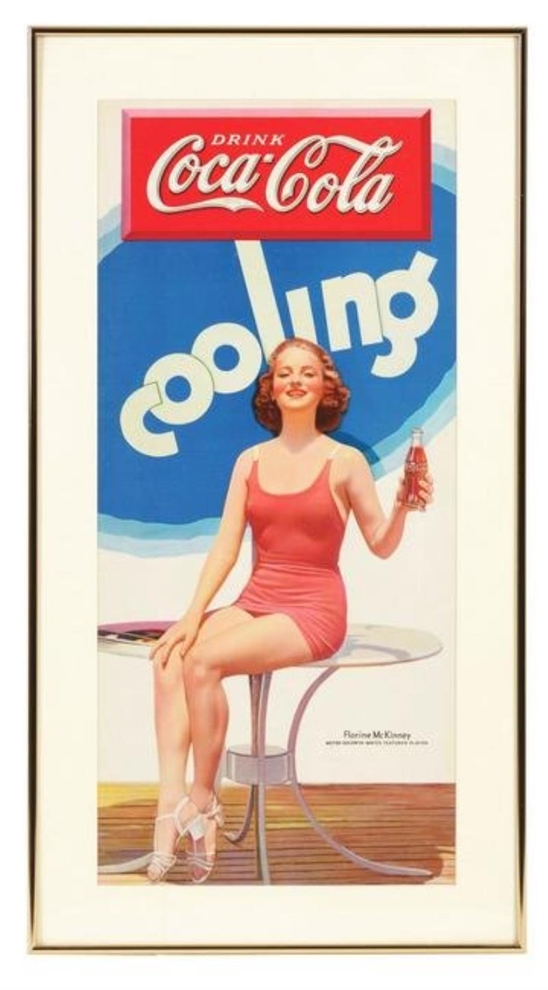 1930s Coca-Cola Cardboard Poster with Florine McKinney