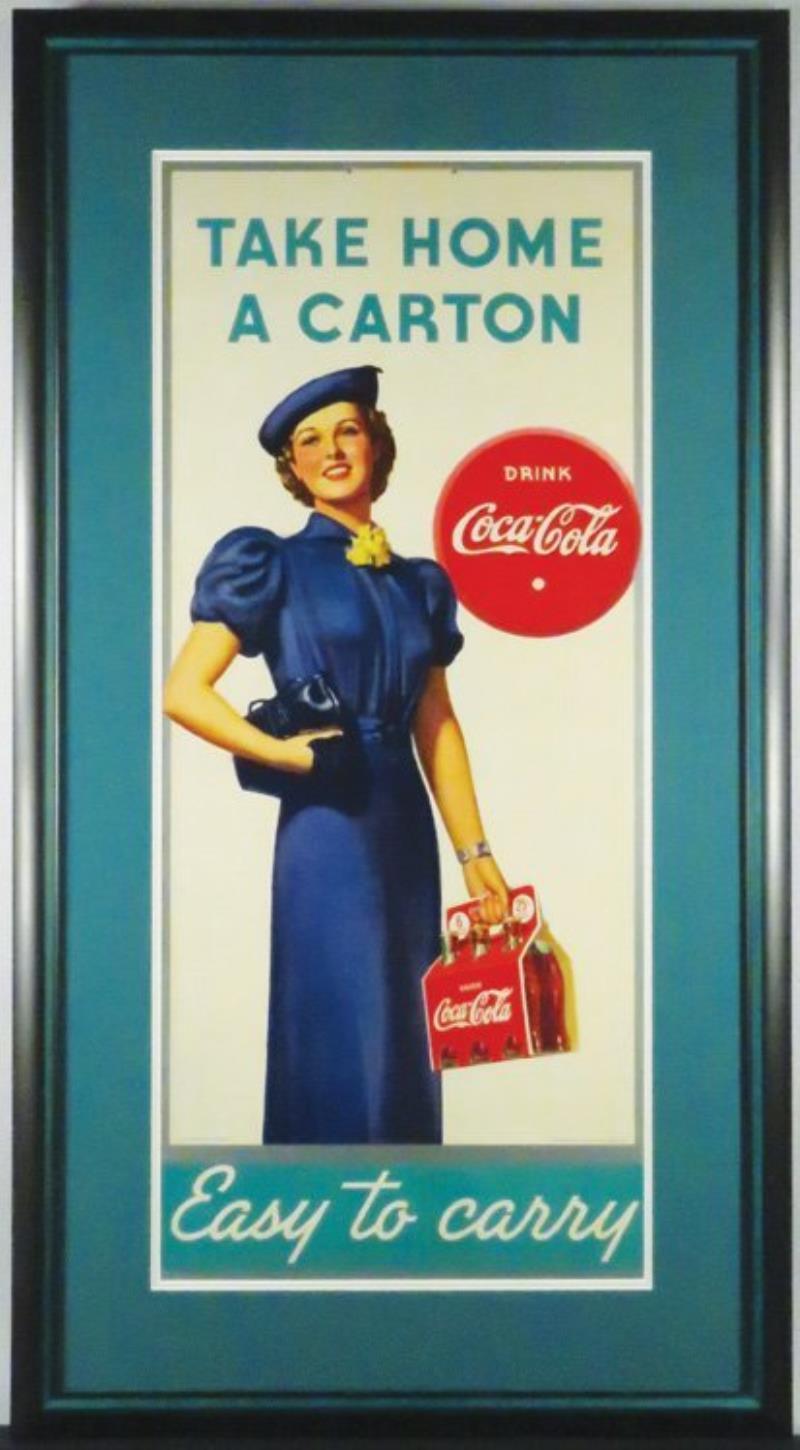 1937 Coca Cola Cardboard Sign, Red Carton