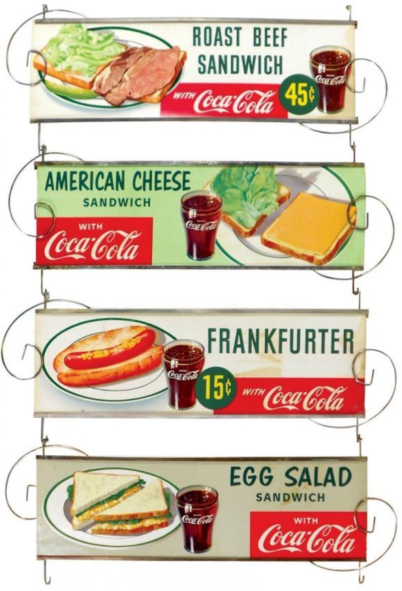 Coca-Cola diner signs (4) Roast Beef Sandwich 45 cents,