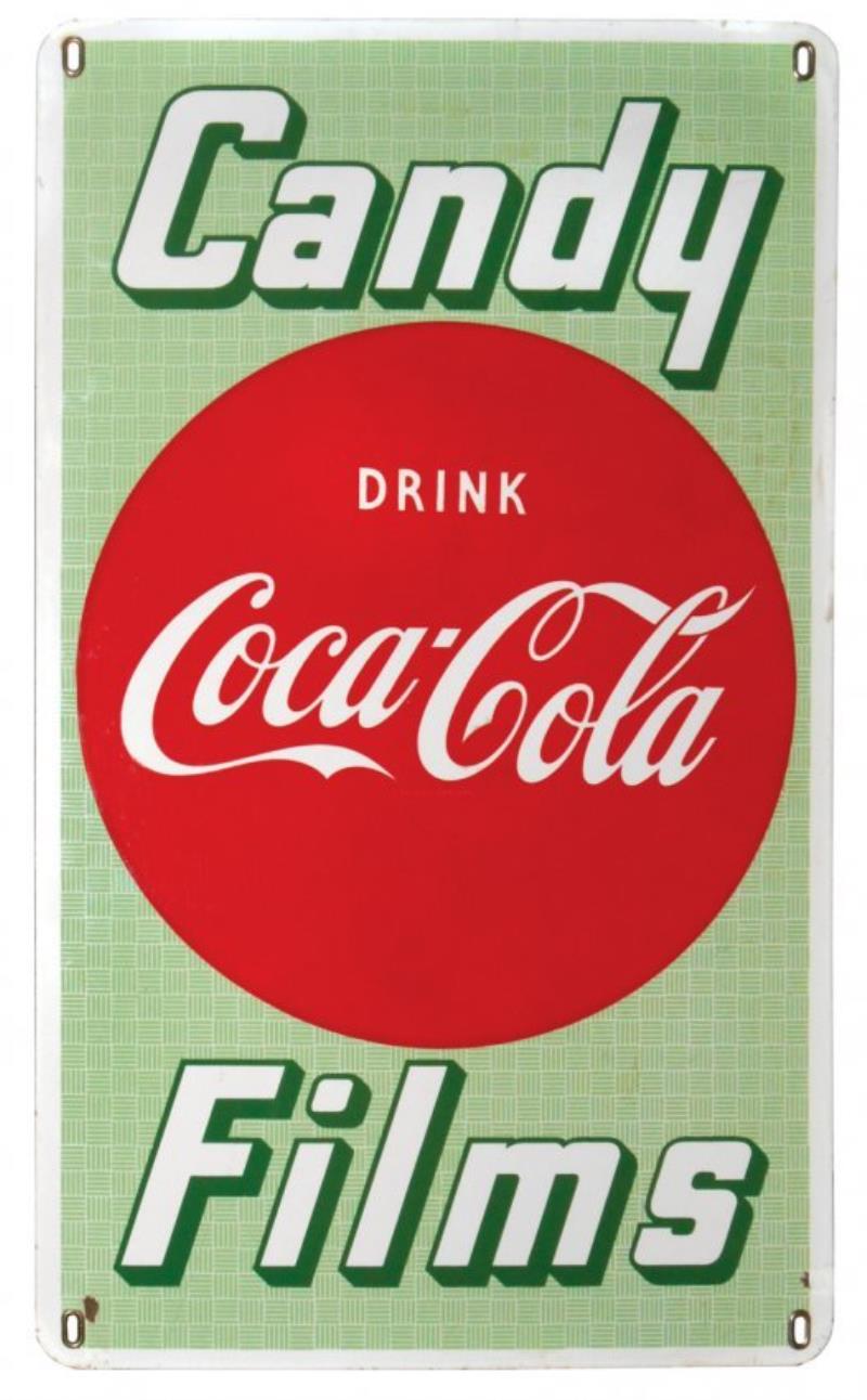 Coca-Cola sign, porcelain "Candy-Films" w/"Drink