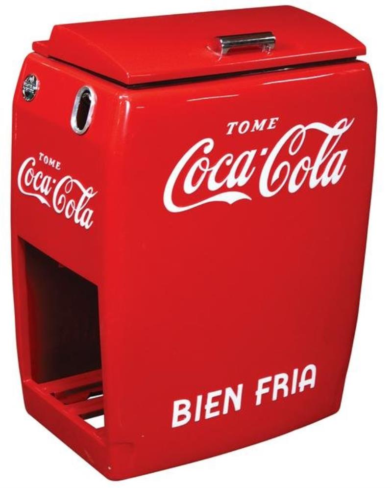 Coca-Cola Ice Cooler , "Bien Fria", embossed steel for