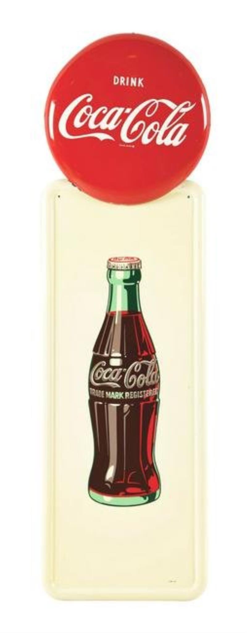 VERTICAL TIN COCA-COLA PILASTER SIGN.