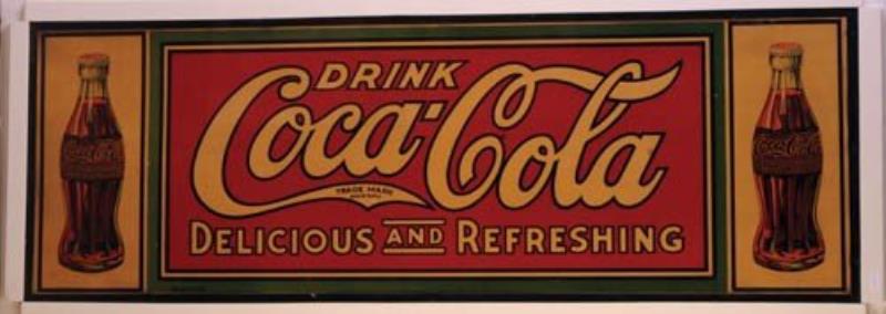 1927 Coca-Cola cardboard sign with metal edge