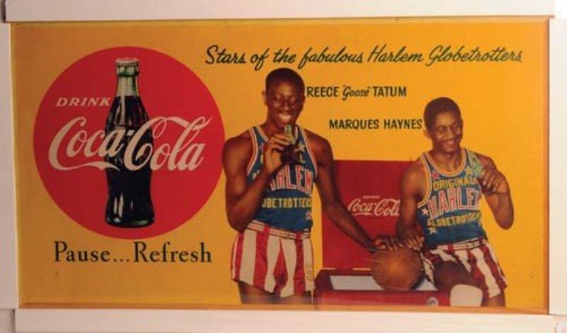 1952 Coca-Cola cardboard sign Harlem Globetrotters