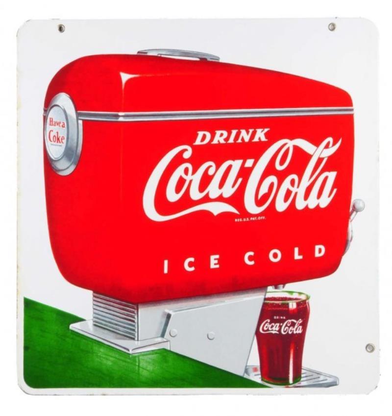 1950's Double Sided Porcelain Coca Cola Sign.