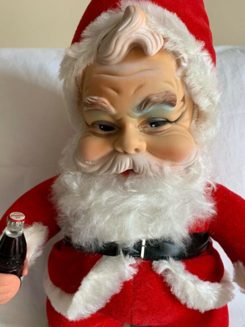 VTG Rushton Co. Coke Cola Santa Claus Plush Rubber Face Black Boots 1950 Stuffed