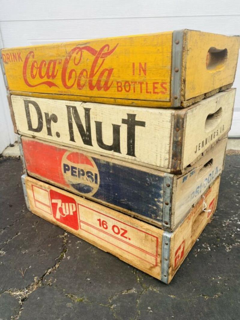 4 Vintage Wood Soda Crates Pepsi Coca Cola Dr But 7up Lot