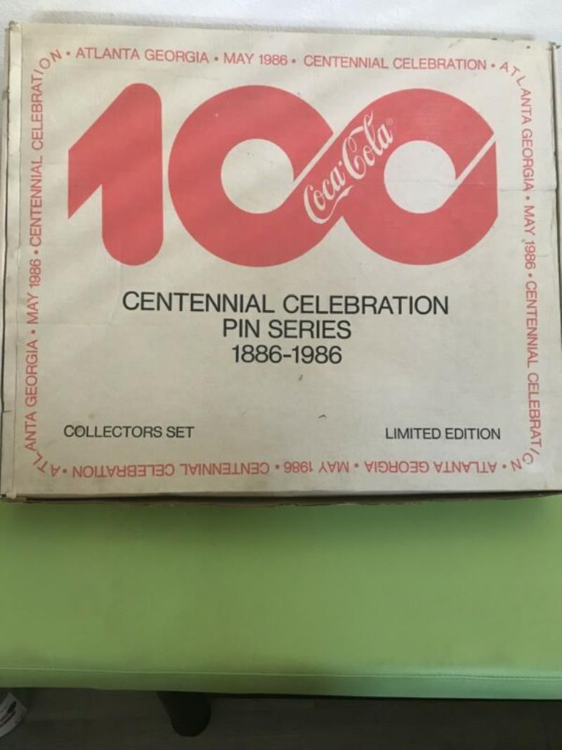 COCA-COLA's 1986 - 100th ANNIVERSARY PIN SET - NEW IN BOX, IN ORIGINAL WRAPPING