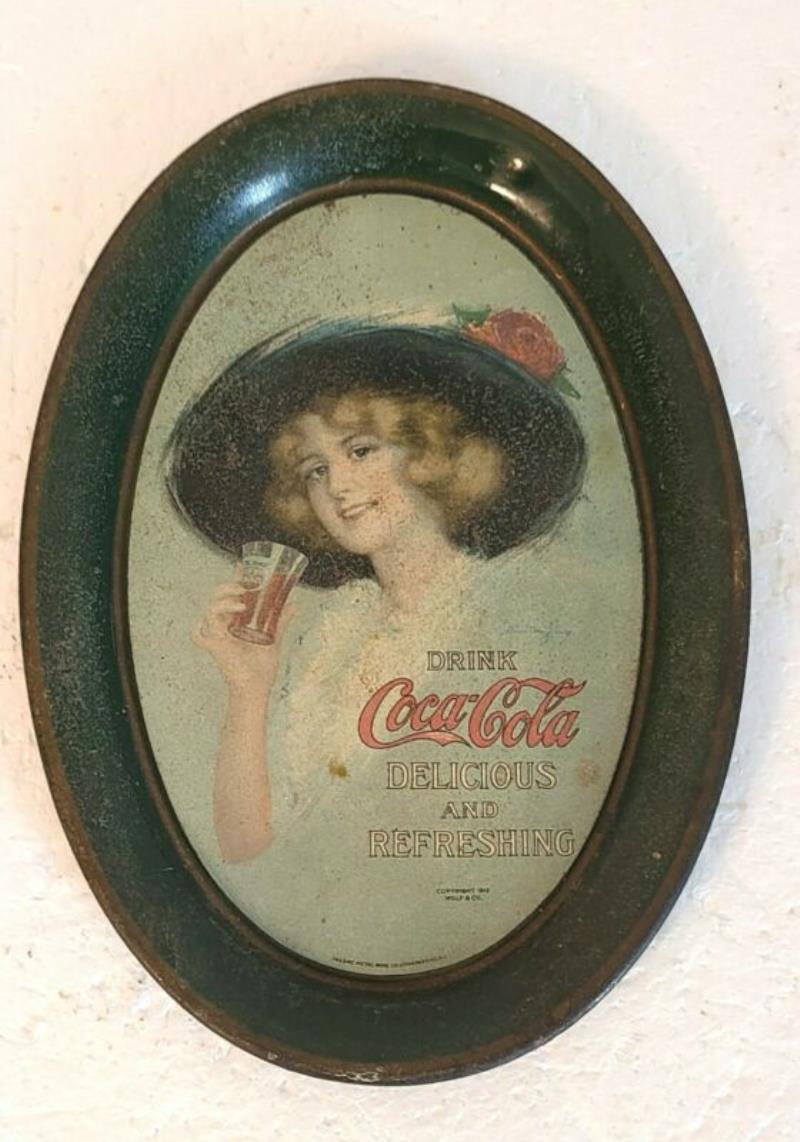COCA COLA COKE 1912 HAMILTON KING GIRL TIP TRAY WOLF/ PASSAIC METAL WARE VG COND