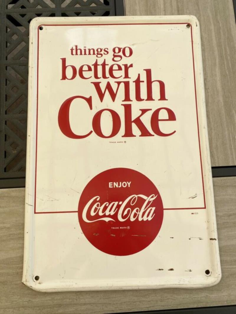 Vintage “Things Go Better With Coke” Coca-Cola Metal Sign Trade Mark R ~ AM125