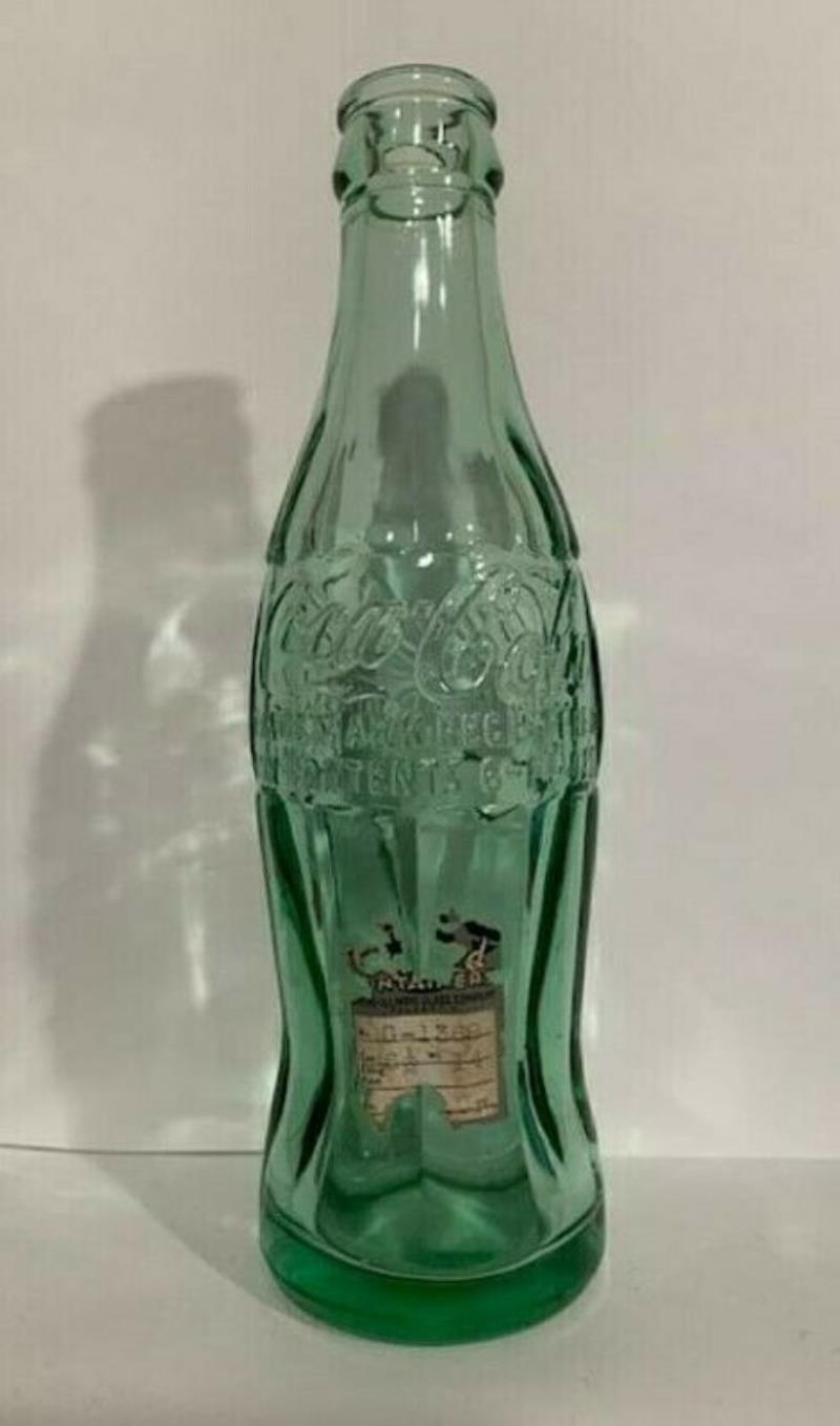 PAT. D - 105529 HOBBLE SKIRT COCA COLA SODA BOTTLE - 1938 FACTORY SAMPLE