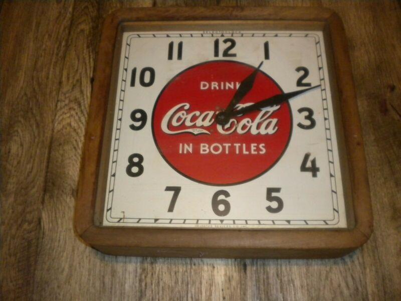 Vintage Coca-Cola 1939 Electric Clock Sign Wood Frame Glass Cover(needs cord)