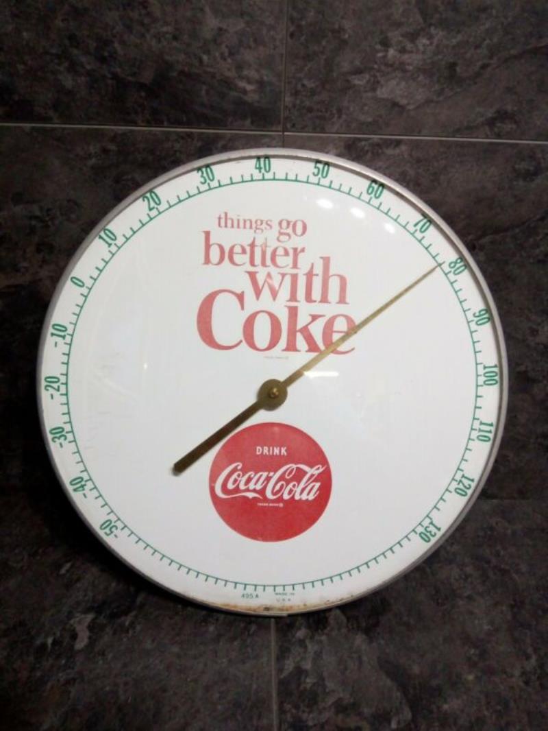 Vintage 12" Round "Things Go Better With Coke" Coca-Cola Thermometer 1960s RARE