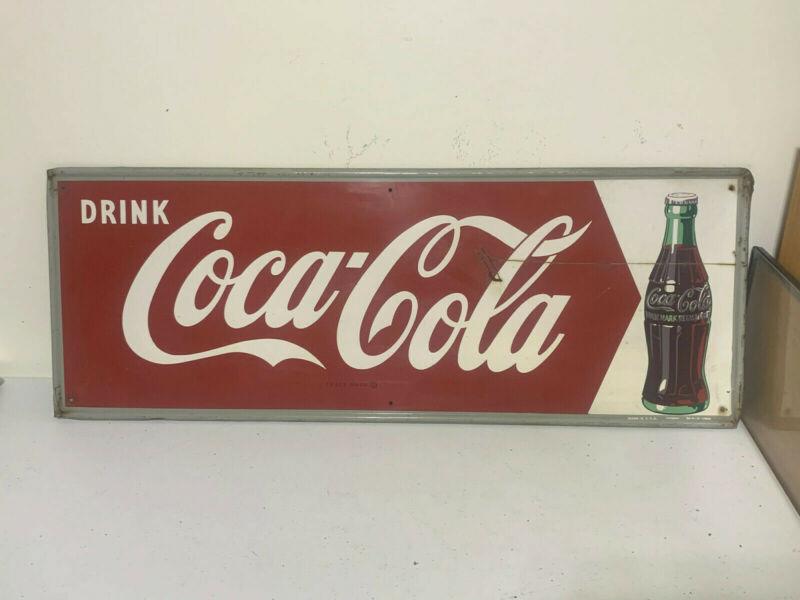 Rare Size Vintage 1950's Drink Coca Cola Soda Pop Bottle Vintage Metal Sign 32"