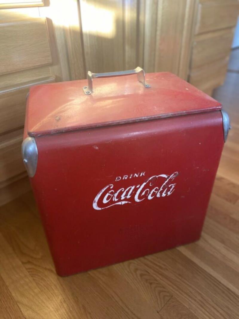 Vintage Coca Cola Metal COKE Cooler Progress Refrigeration w/Tray