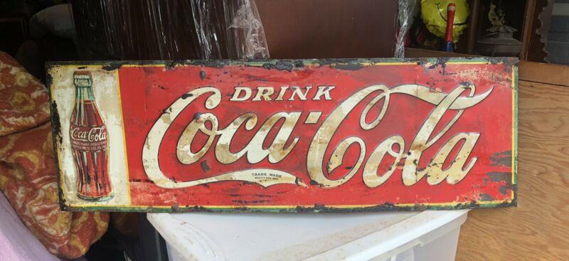 Vintage 1934 Drink Coca Cola Soda Pop Embossed Metal Advertising Sign