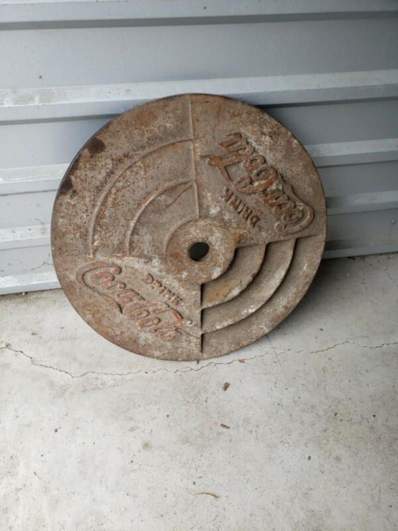 vintage Coca Cola cast iron Sign BASE for lollipop / School zone police officer