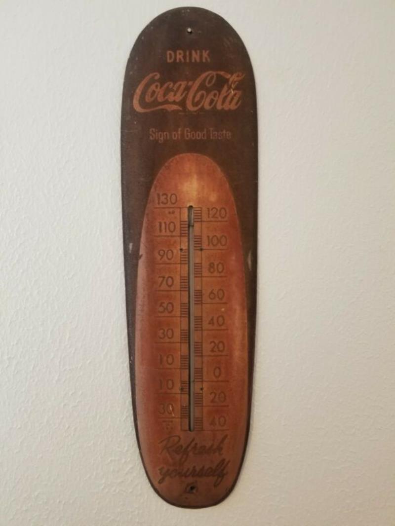 1950 Coca Cola Sign of Good Taste Cigar Thermometer Old Coke Soda Advertisement