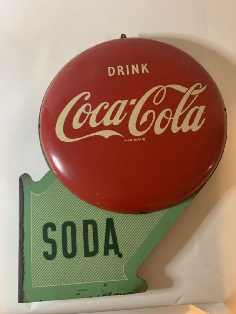 Vintage Rare Coca Cola Flange SODA Advertising Metal Sign Double Button Orig.
