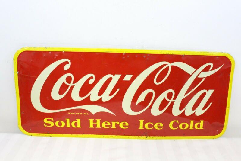 Vintage Original 1947 Coca-Cola Sold Here Ice Cold Tin Sign Advertising Metal