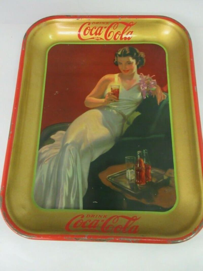AUTHENTIC COKE COCA COLA 1936 ADVERTISING SERVING TIN TRAY NEAR MINT A-835