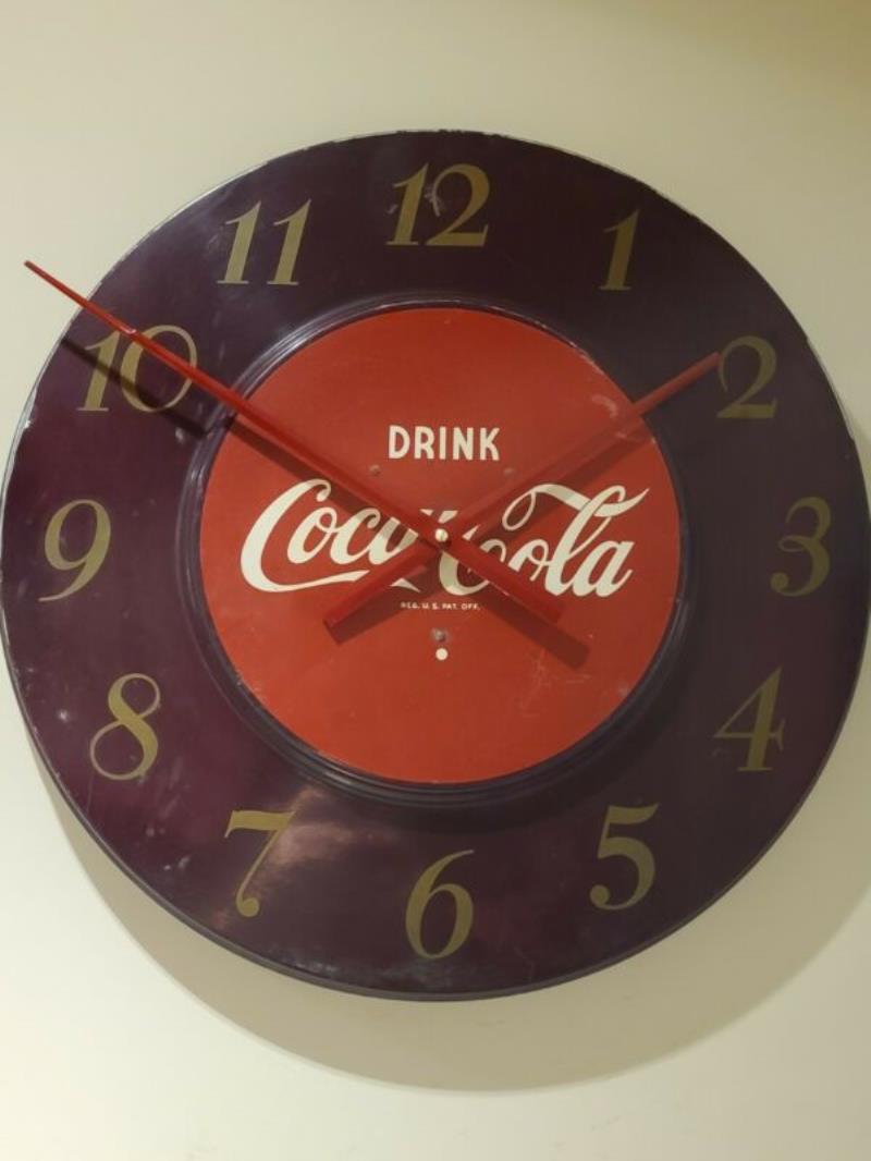 Vintage 1950's "Drink Coca-Cola" Large Metal 18" Advertising Wall Clock Sign